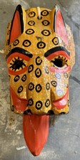Wooden Hand Carved Jaguar Leopard Cat Head Lion Mask 12