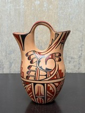 Vtg. Jemez Pueblo Wedding Vase Signed R. Sabaque Native American Pottery 7.75