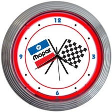 Neon Clock sign Mopar Chrysler Hemi Racing Flags Dads Garage wall lamp Dodge picture