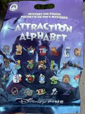 2026 Disney Parks Attraction Alphabet Mystery Pouch Pin bag - sealed - 5 pins picture