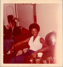1970s Black Woman Afro Joy in Lounge Cabin Photograph Black Americana picture