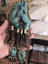 Rare Van Thomas Huge Bisbee Blue Turquoise Sterling Silver Bolo Tie 1979 picture