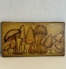 Vintage MCM Mushroom Tole  Painting Wooden Wall Plaque 11” x 6” Signed 1970's picture