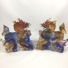 Liuli Crystal Glass Kirin Pair 2pcs/set Ornament – Feng Shui Home Decor collecti picture