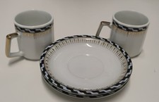 Vtg Phoenix Ware Japan Art Deco Demitasse Cup Saucer Set Black White Geometric picture