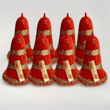 Vtg BIMCO NY Red Flocked Christmas Bell Ornaments Lot 8 NOS Made In Japan MCM picture