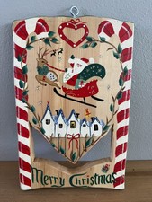 Vintage JDI Fallbrook Wood Plaque Merry Christmas Santa Hand Painted Mexico 12