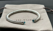 David Yurman 925 Silver 5mm Classic Cable Hampton Blue & Diamonds Bracelet Sz S picture