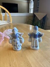 Vintage New Old Stock Blue White Dutch Boy Girl Couple Salt Pepper Shakers, MINT picture