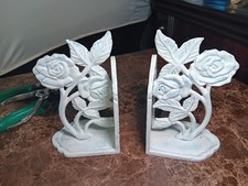 Cast Iron pair of Rose Bookends Cream color 7