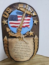 Vintage 80s/90s 3D Handcrafted US Navy Wooden Tribute Plaque - Layered Art picture