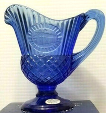Avon Vintage Fostoria Cobalt Blue Glass Mt. Vernon Pitcher with Candle IOB picture