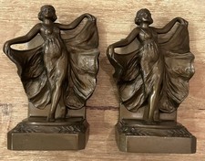 Antique 1920’s Loie Fuller Bronze Art Deco “Serpentine Dance” Girls Bookends picture