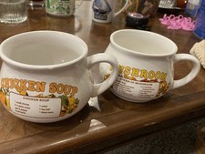 Set Of Vintage Mushroom And Chicken Soup Recipe Mugs  Ceramic Kitchen Classic picture