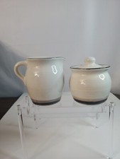 Vintage Stoneware Pottery Creamer & Sugar Bowl w/Lid USA Pfaltzgraff Northwinds picture