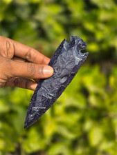 6” Blue Goldstone Arrowhead Crystal Spearhead – Handmade Sparkling Healing Stone picture
