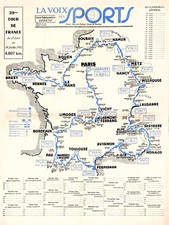 1952 Tour De France Carte Guide La Voix Des Sports Route Map Vtg French Poster picture