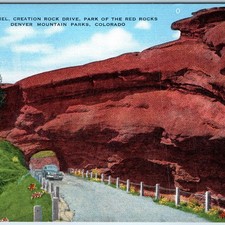 c1940s Denver, CO Creation Rock Drive Tunnel Red Rocks Linen Postcard Car picture