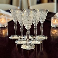 Vintage Morgantown Carlton Etched Crystal Clear Stem Cordials Set Of 6 EC  picture