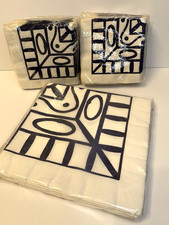 3 VTG DANSK 'ARABESQUE' PAPER NAPKINS Blue/White Abstract Pattern NEW OLD STOCK picture