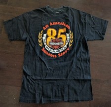 Vintage 85 Years Harley Davidson Men's Black and Orange T-shirt Size L picture