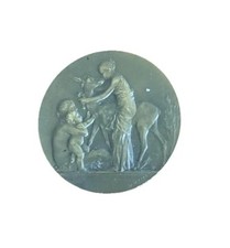 Antique Bronze Medallion “The Happy Age” “L'Age Heureux” By Victor Peter 1900 picture