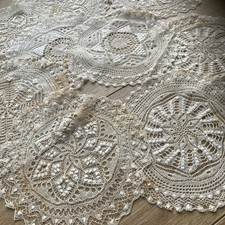 Pretty Antique Vintage 9x Fine cream Table Lace drinks Mats coasters 15cm picture