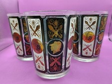 6 Cera Gold & Black Roman Figures Glasses MCM Barware Nice picture