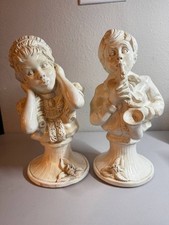 Vintage 1971 Kendrick Universal Statuary Saxophone Boy & Girl Bust Set Bookends picture