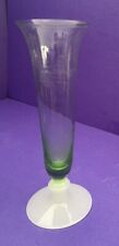 Vintage Delicate Etched Bud Vase Green Glass with White Base 8.5” SALE picture