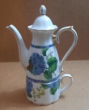 Tea For 1 Porcelain Teapot/Cup In 1 W/Hydrangea Butterfly Design picture