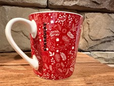 Vtg Starbucks Coffee Mug Winter Ceramic Red/White Woodland Deer Fox 18 oz EUC picture