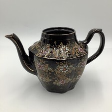 Vintage Black Japanese Style Teapot W/No Lid (Floral Scene) Price Bros England picture