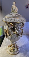 VTG Large Italian Porcelain Lidded Urn Cherub Finial Capodimonte Style Hand Made picture