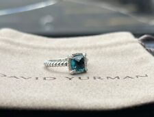 David Yurman Sterling Silver 7mm Chatelaine Ring Hampton Blue & Diamond Sz 8 picture