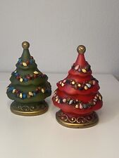 1950’s NAPCO WARE JAPAN CHRISTMAS TREES PLANTERS PAIR RED & GREEN Holiday picture