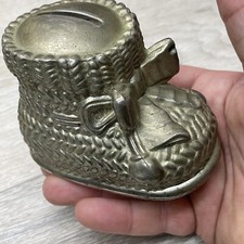 Vintage Leonard Silver Plated Baby Shoe Bootie Childs Bank Made In Italy NOT HK picture