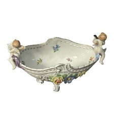 Antique Von Schierholz German Porcelain Cherub Centerpiece Bowl Applied Flowers picture