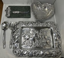 Vintage 1993 Arthur Court Pewter Apple Rabbit Tray Bowl Cheese Board Full Set picture