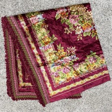 VTG MCM Italian Wedding Velvet Bedspread FULL Red Floral Tapestry Fringe 81