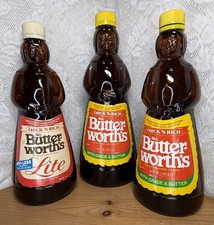 VTG 1980s Mrs. Butterworth's 36 & Lite 24 oz Brown Amber Glass Syrup Bottle Lot picture