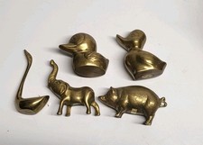 Lof  5 Vintage Brass Animal Statues Ducks  Pig Swan Trunk Up Elephant Figurines picture