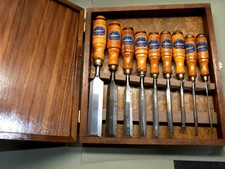Stunning Set Of 9 Ea Berg Eskilstuna Chisels In custom Made Box Extra Fine  picture