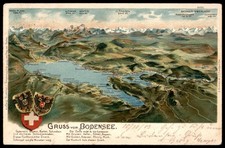 Vintage Gruss vom Bodensee Scenic Postcard with Swiss Coats of Arms 1903 picture