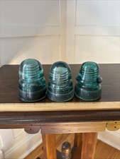 3 Vintage Turquoise Glass Insulators picture