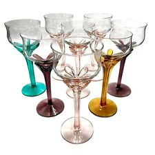 Vintage 1960s Hand Blown Colorful Set of 8 Cordial 4 Fingers Stretch Stemware picture