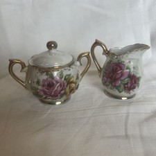 Vintage Ucagco Ceramic Japan Mini Rose Sugar and Creamer Set picture