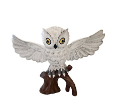 Vintage White Owl Statue Large Figurine Spread Wings Wood Perch Ceramic 1975 picture
