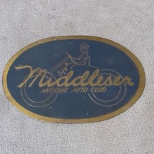 Middlesex Antique Auto Club Oval Vehicle Badge Emblem Blue Gold Collectible picture