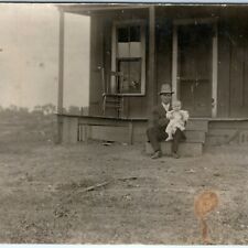 c1910s Cute Father & Baby Son RPPC Small House Real Photo Postcard Home Farm A42 picture